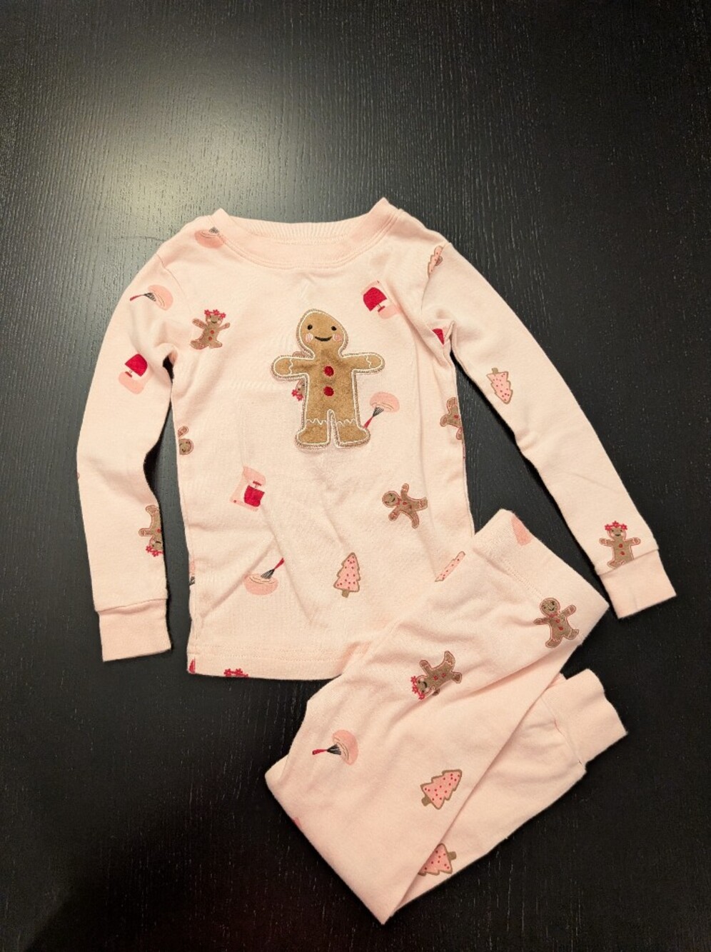 Girls Pink Gingerbread Print Long Sleeve Pajama Set